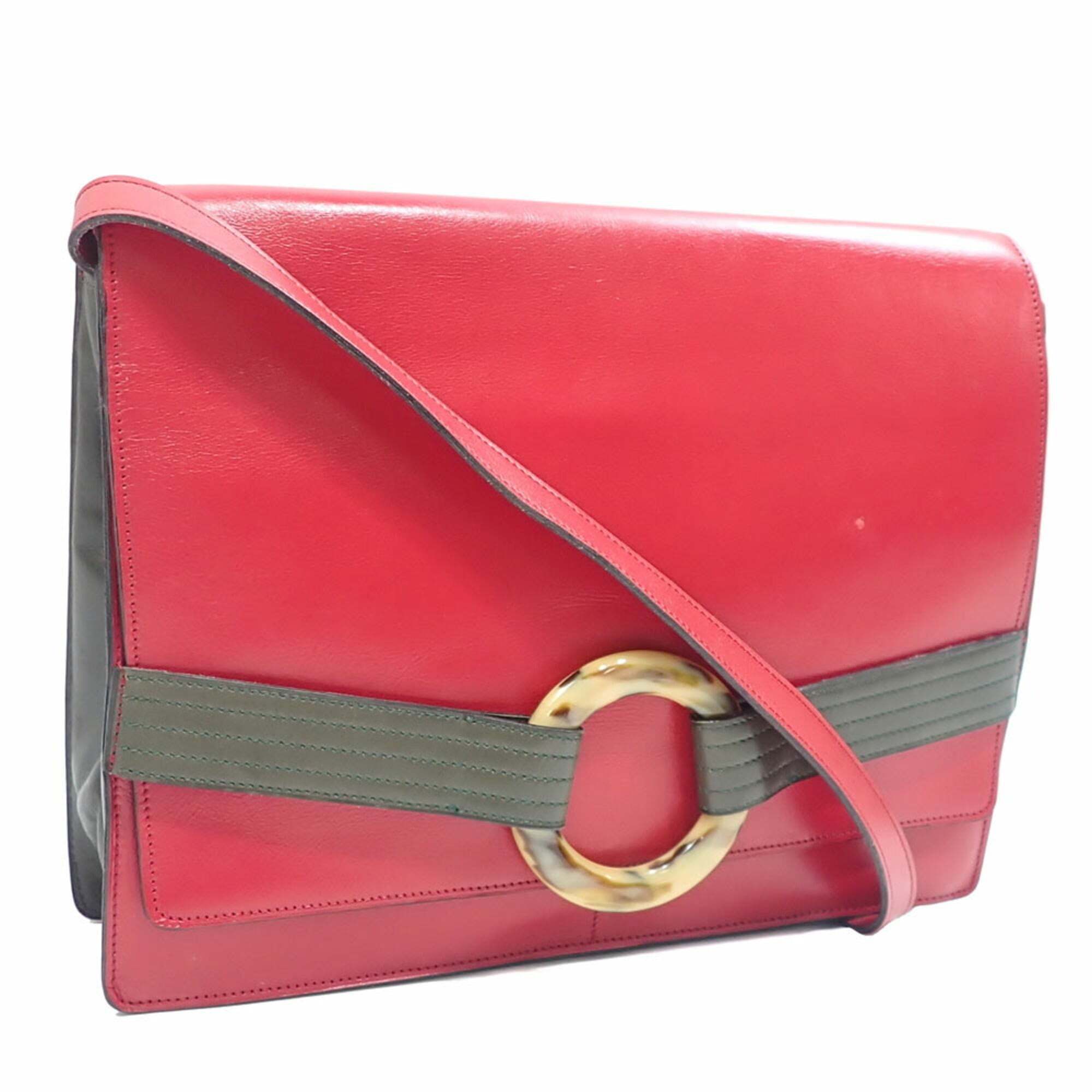 Christian Dior Women's Red Leather Shoulder Bag Clutch Bag/Second